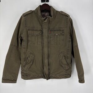 Levis Mens Sherpa Lined Military Field Jacket Olive Green Cotton Canvas Medium